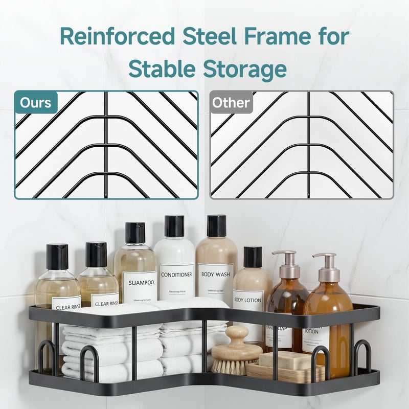 Veken Corner Shower Caddy 5-Pack, Advanced Rustproof Design, No Drilling Adhesive Shelves, Rack with Soap Holder, Large Capacity Bathroom Organizers and Storage, Wall-Mounted Kitchen&Home Decor,Black - Image 5