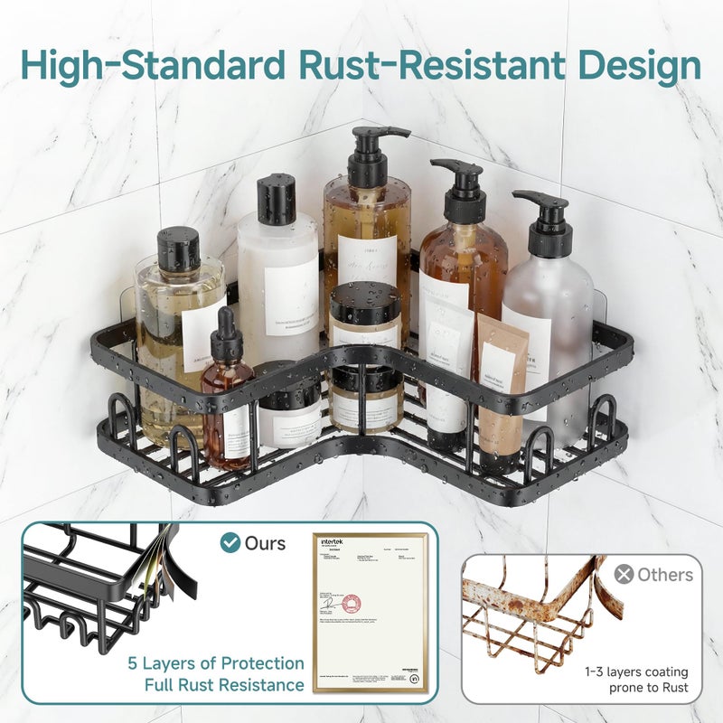 Veken Corner Shower Caddy 5-Pack, Advanced Rustproof Design, No Drilling Adhesive Shelves, Rack with Soap Holder, Large Capacity Bathroom Organizers and Storage, Wall-Mounted Kitchen&Home Decor,Black - Image 3