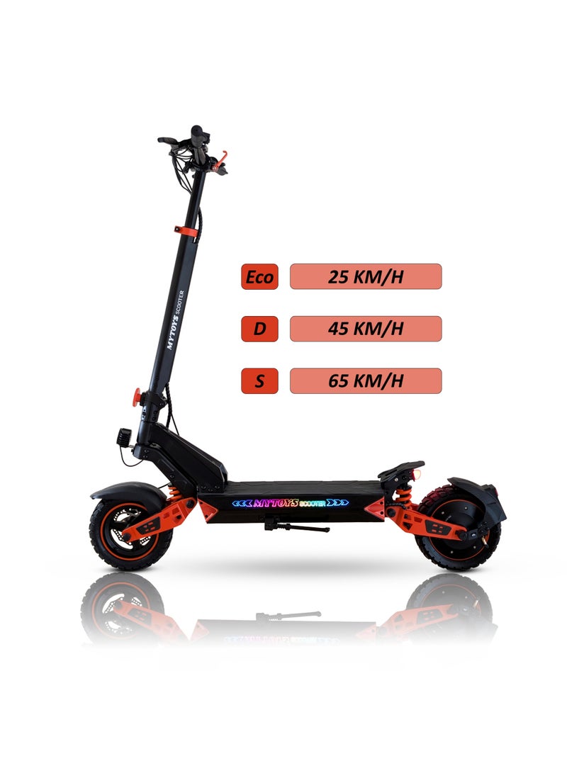 MYTOYS سكوتر كهربائي عالي السرعة للبالغين Mytoys MT615، محرك 1500 واط بسرعة تصل إلى 65 كم/س، 3 أوضاع للسرعة، تعليق مزدوج، أضواء LED، إطارات هوائية للطرق الوعرة، سكوتر كهربائي قابل للطي للتنقل اليومي - Image 1