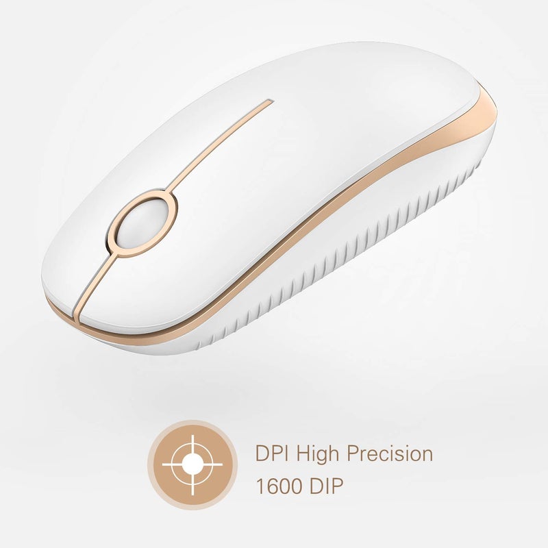 VssoPlor Wireless Mouse, 2.4G Slim Portable Computer Laptop Mouse with Nano Receiver Quiet Silent Optical Mice for Notebook, PC, Laptop, Computer-White and Gold - Image 3
