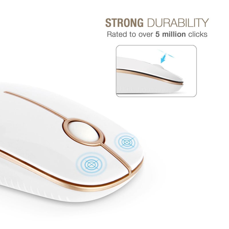 VssoPlor Wireless Mouse, 2.4G Slim Portable Computer Laptop Mouse with Nano Receiver Quiet Silent Optical Mice for Notebook, PC, Laptop, Computer-White and Gold - Image 2