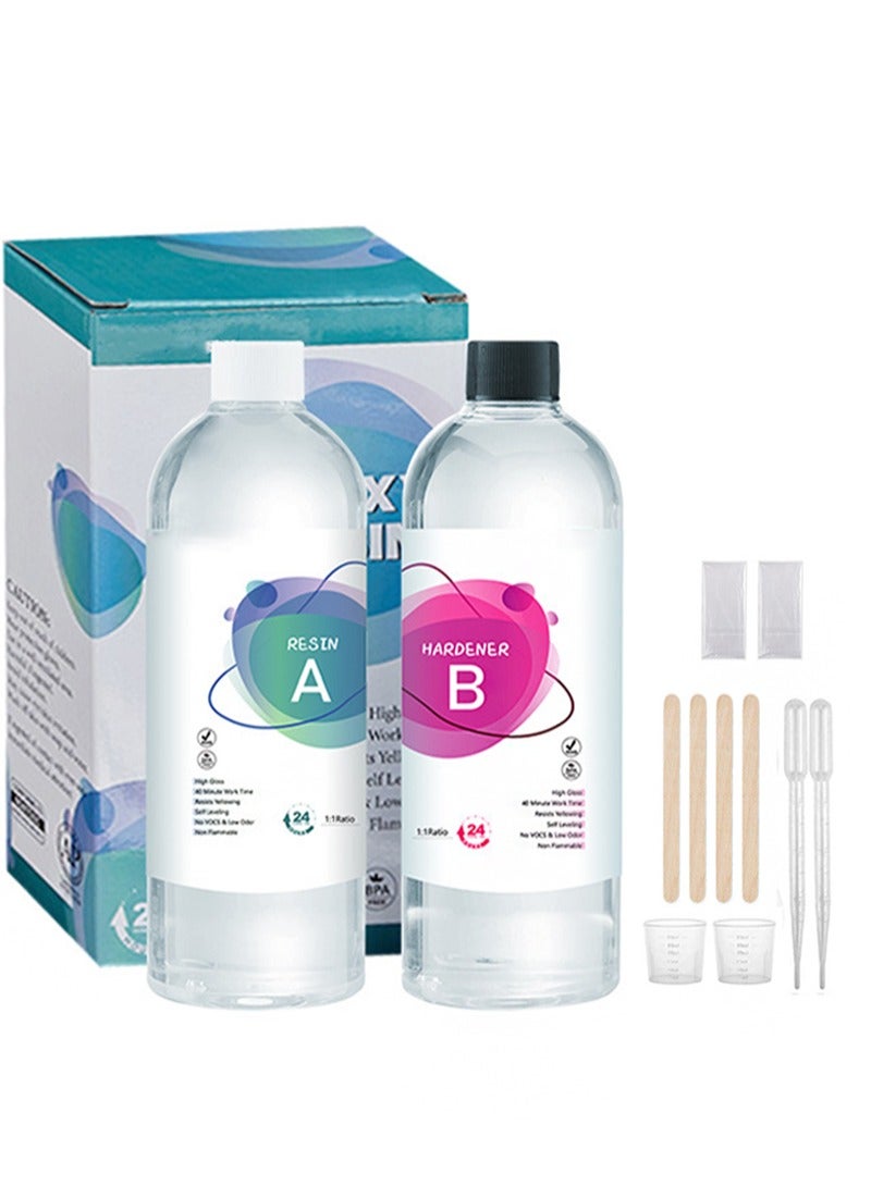 Aikanbo Crystal Clear Epoxy Resin Kit 472ml，Bubble-Free， Anti-Yellowing, Self Leveling Easy Mix 1:1 Coating and Casting Resin for Table Top，Molds，DIY Gifts（Including Production Tools） - Image 1
