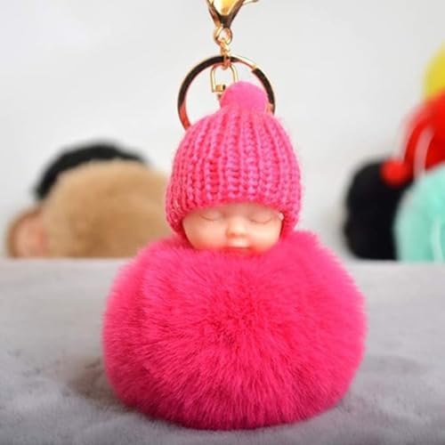 ASHMEN Soft Toys Cute Sleeping Baby Doll Key Chain | Fluffy Fur Pompom Keychain Car Bag Pendants Keyring key holder | Key Chain for Girls| Gift for Girl Women (Multi-Color) (Pack of 1) - Image 5