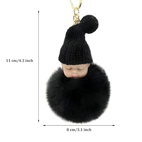 ASHMEN Soft Toys Cute Sleeping Baby Doll Key Chain | Fluffy Fur Pompom Keychain Car Bag Pendants Keyring key holder | Key Chain for Girls| Gift for Girl Women (Multi-Color) (Pack of 1) - Image 4