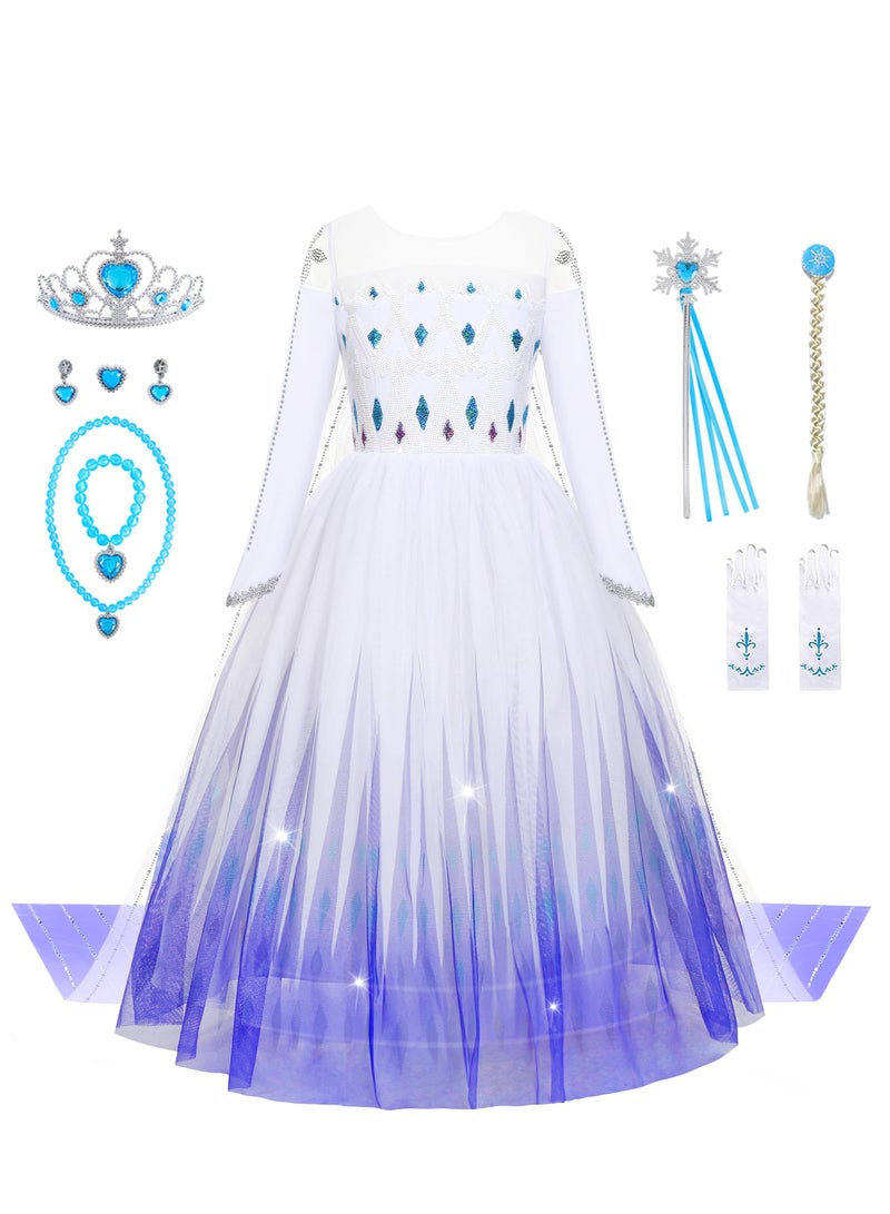 SYOSI Girls Princess Costumes Snow Queen Dresses Fancy Dress Up Clothes for Party Cosplay, White, 130cm  - Image 1