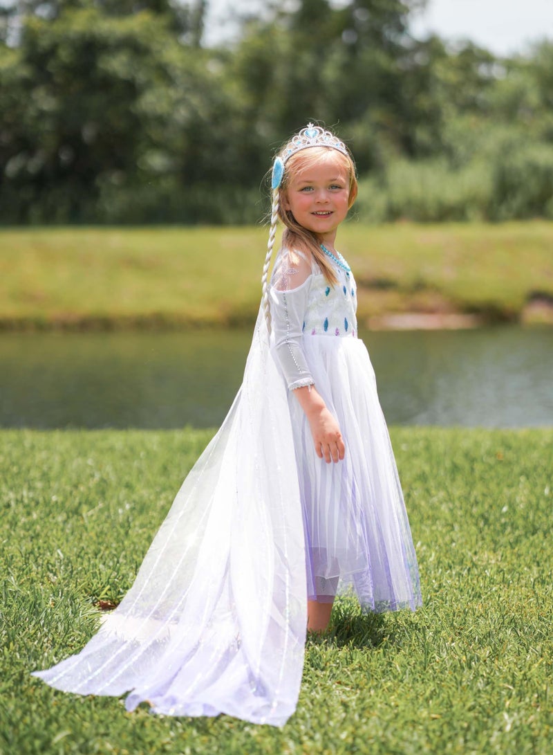 SYOSI Girls Princess Costumes Snow Queen Dresses Fancy Dress Up Clothes for Party Cosplay, White, 130cm  - Image 3