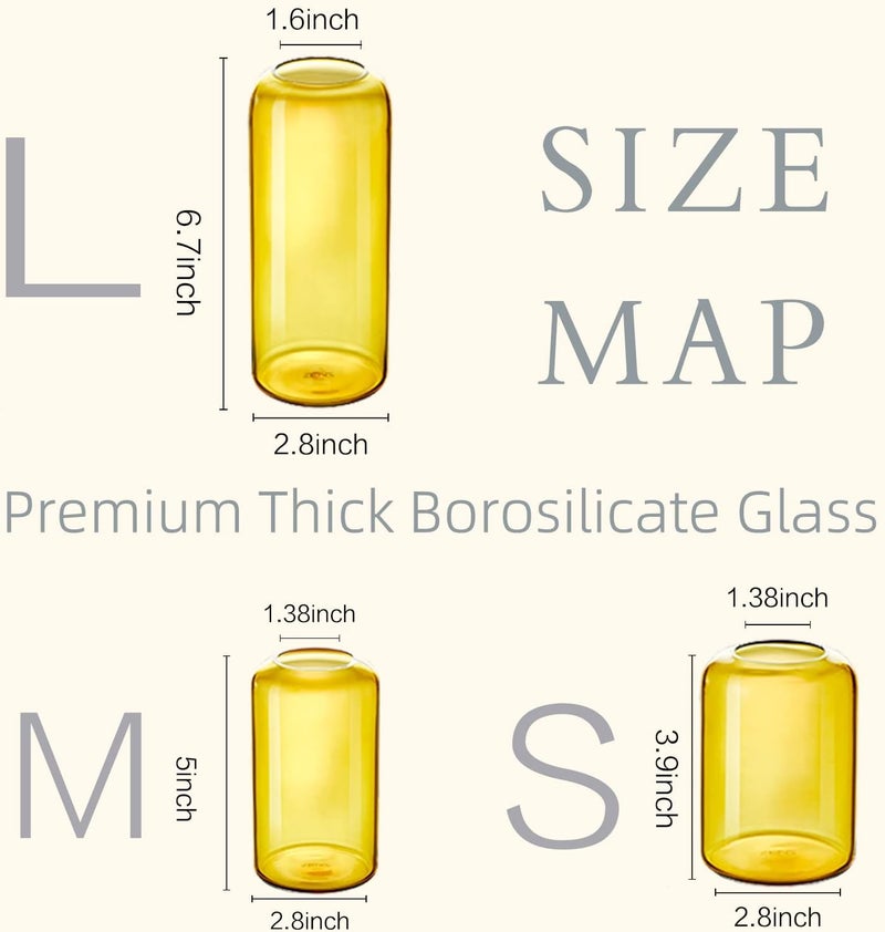 Zens Glass Bud Vase Set of 3, Hand Blown Small Amber Bud Vases for Flower Decorative, Modern Cylinder Clear Glass Vase for Wedding,Living Room Home Décor - Image 3