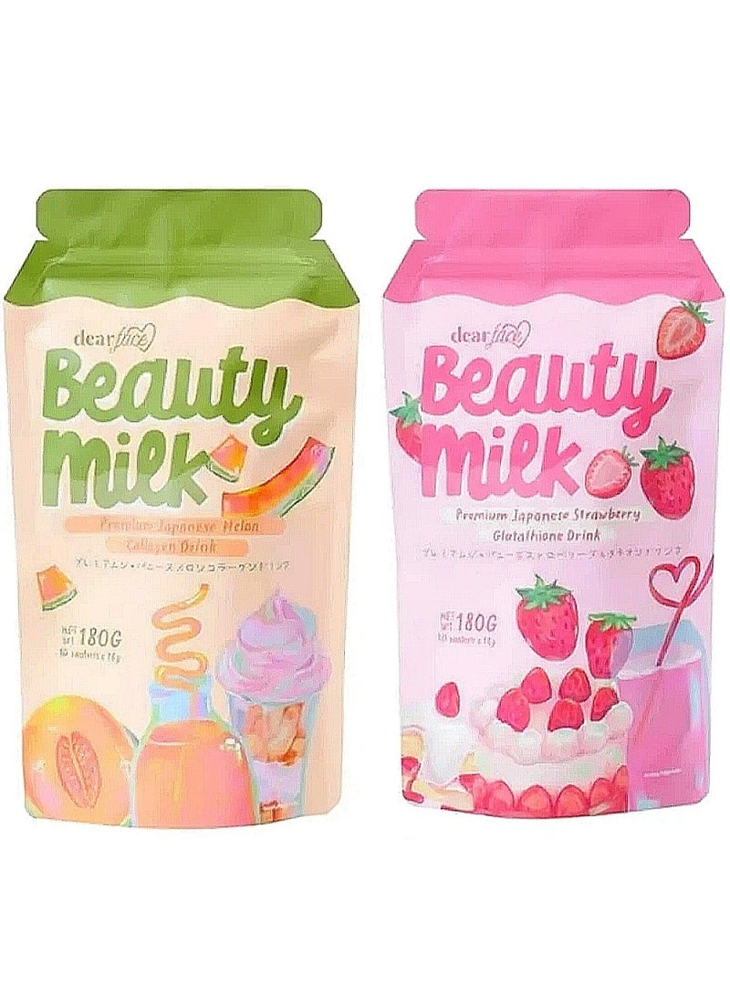 دير فيس حليب تجميل الوجه بالكولاجين الياباني شراب البطيخ والفراولة - 50000 مجم كولاجين متحلل