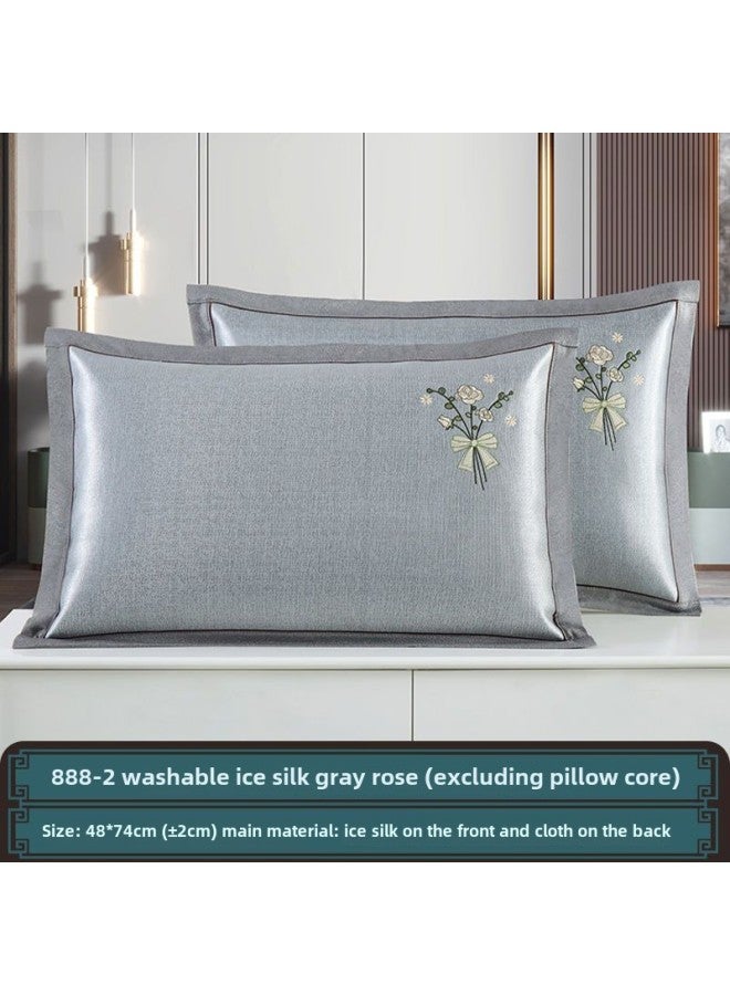 Summer Ice Silk Pillowcase Summer Summer Mat Pillowcase Single Household Student Rattan Pillowcase Cool Adult Pair-Color:Ice Silk Pink Rose 48*74cm-Specifications:Pair Of Pillowcases  - Image 1