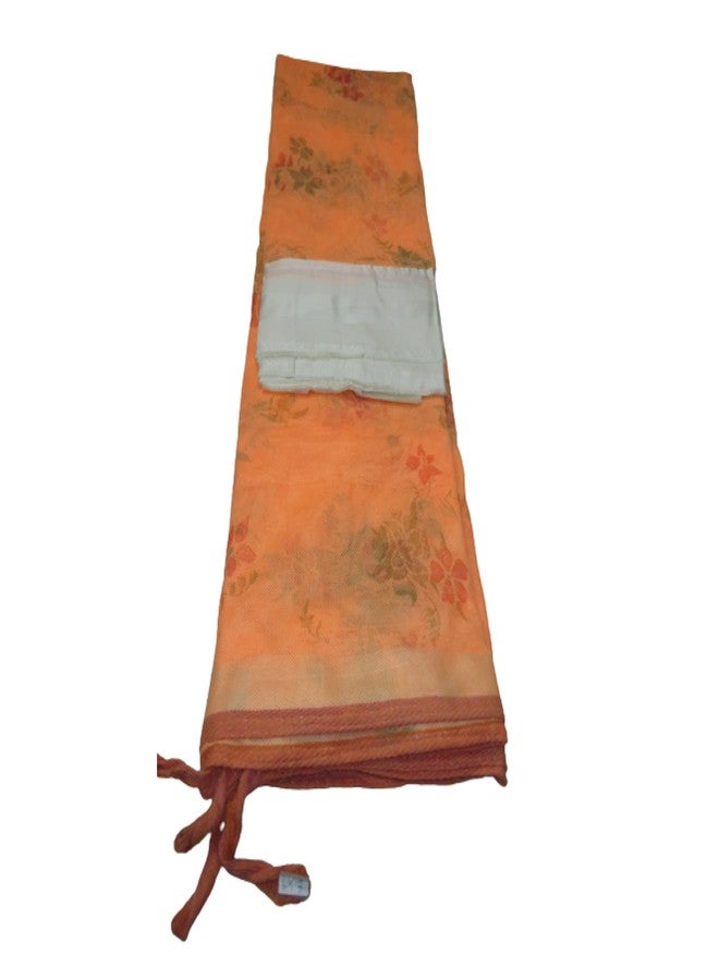 DLK Mosquito Net Four Side Hanging Pure Cotton Flower Printed Double Bed with Lace for Mosquito Protection,Room Décor, 6x7Ft.Orange - Image 3