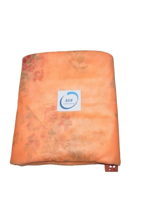 DLK Mosquito Net Four Side Hanging Pure Cotton Flower Printed Double Bed with Lace for Mosquito Protection,Room Décor, 6x7Ft.Orange - Image 1