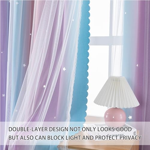 XiDi Dream Star Blackout Curtains for Kids Rooms Girl Princess Curtain for Daughter Bedroom Window (Pink Purple, W52 X L63) - Image 2