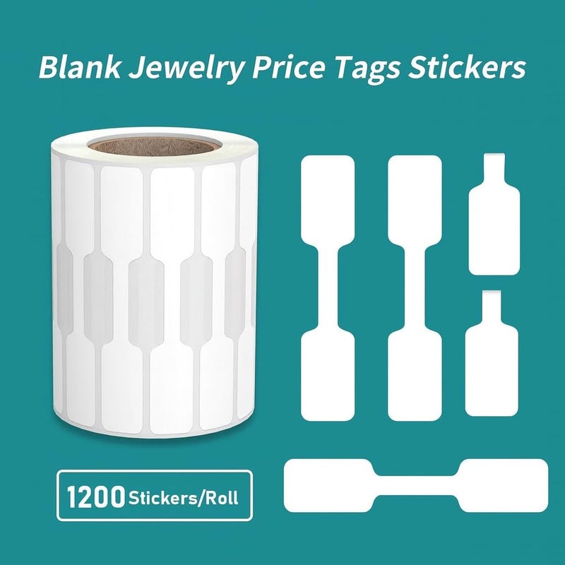 BAR-CODING TECH ®, 1200 Pcs, Jewelry Price Tags, Glossy Finish, Dumbbell Self Adhesive White Blank Jewelry Stickers for Bracelet, Ring, Necklace, Earring, Clothing Display (1 Roll, 1200 Labels/Roll) - Image 3