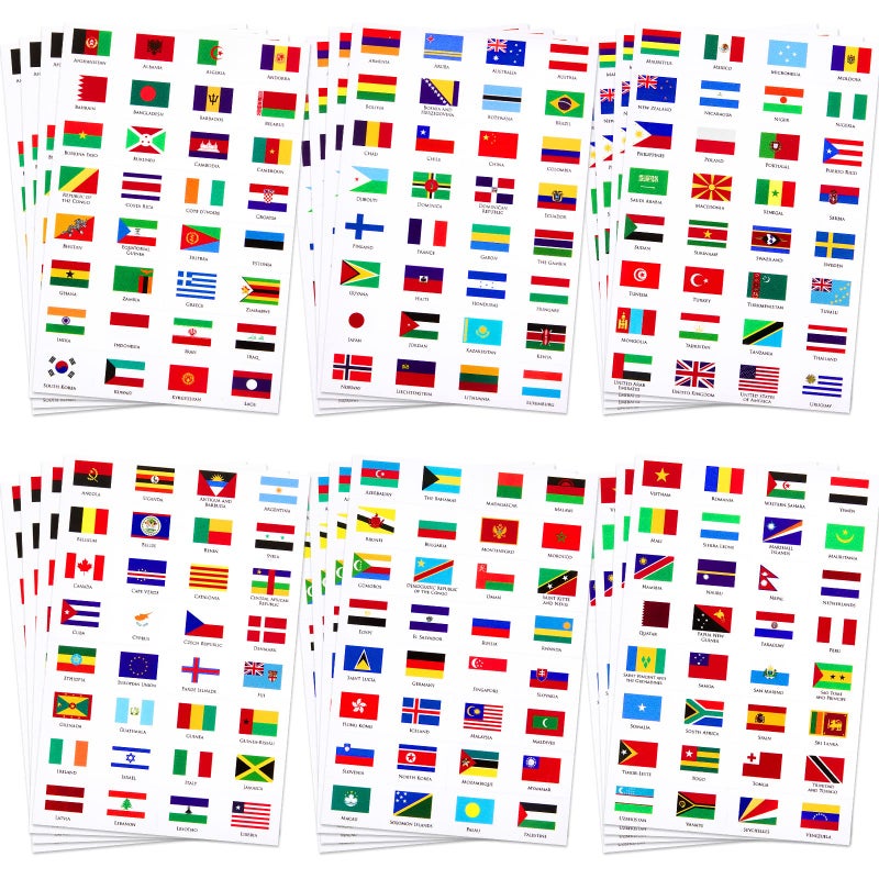 World Flag Stickers Assorted Country Flag Stickers World Country Decals Planner Travel Mini Stickers for School, Journal, Scrapbook, Theme Party Decor(24 Sheet)