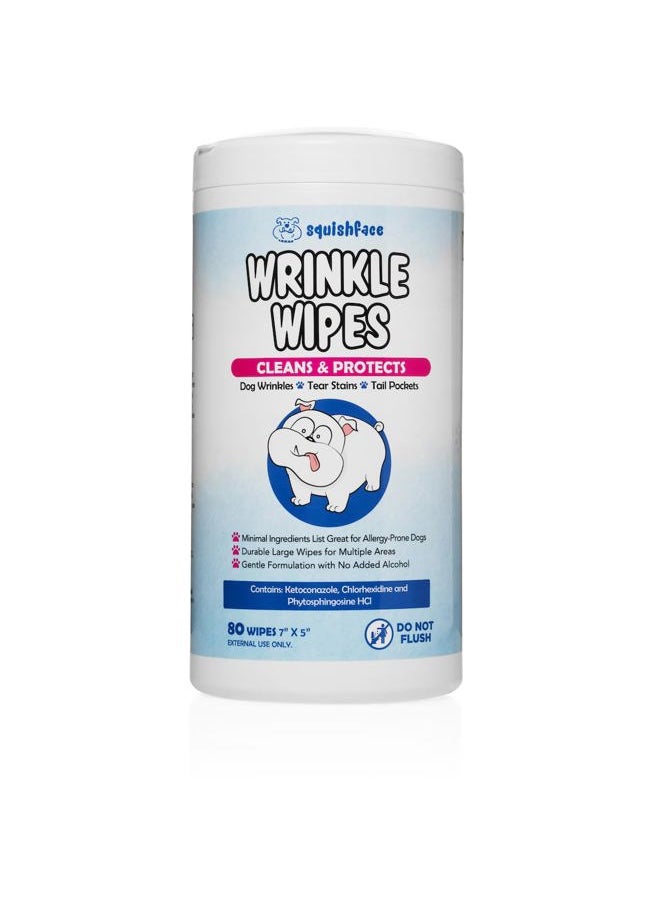 Squishface - Wrinkle Wipes – 5”x7” Large Dog Wipes - Deodorizing, Tear Stain Remover – Great for English Bulldog, Pugs, Frenchie, Bulldogs, French Bulldogs & Any Breed! (80 Count) - Image 1