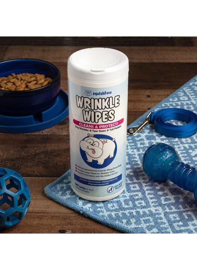 Squishface - Wrinkle Wipes – 5”x7” Large Dog Wipes - Deodorizing, Tear Stain Remover – Great for English Bulldog, Pugs, Frenchie, Bulldogs, French Bulldogs & Any Breed! (80 Count) - Image 1
