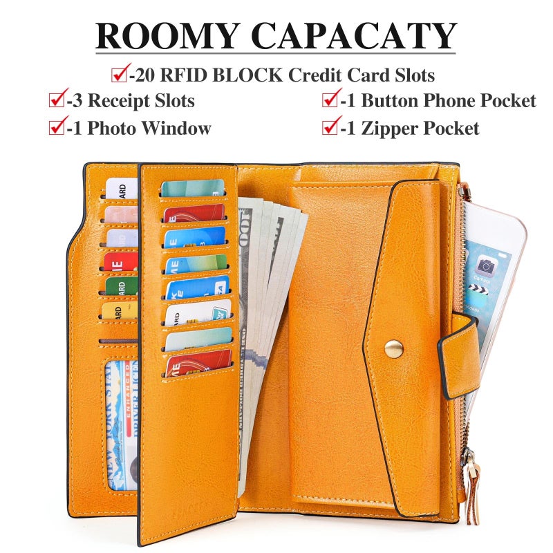 SENDEFN Women Leather Wallets RFID Blocking Clutch Card Holder Ladies Purse with Zipper Pocket - Image 3