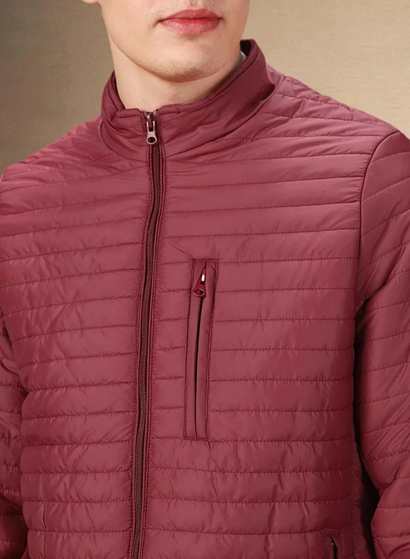 Dennis Lingo Men's Maroon 100% Polyester Solid Regular Fit Jacket