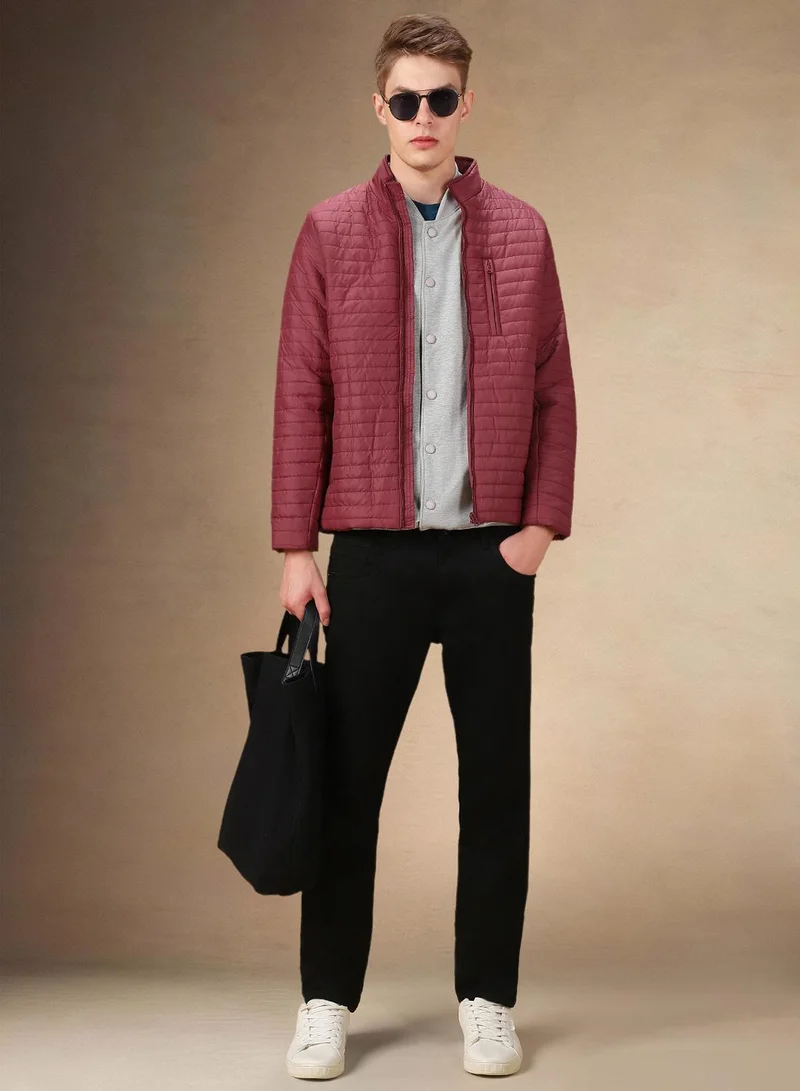 Dennis Lingo Men's Maroon 100% Polyester Solid Regular Fit Jacket