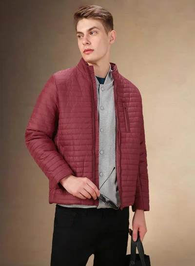 Dennis Lingo Men's Maroon 100% Polyester Solid Regular Fit Jacket