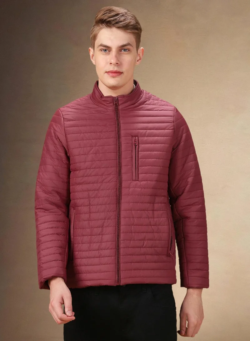 Dennis Lingo Men's Maroon 100% Polyester Solid Regular Fit Jacket