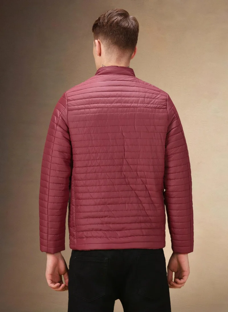 Dennis Lingo Men's Maroon 100% Polyester Solid Regular Fit Jacket