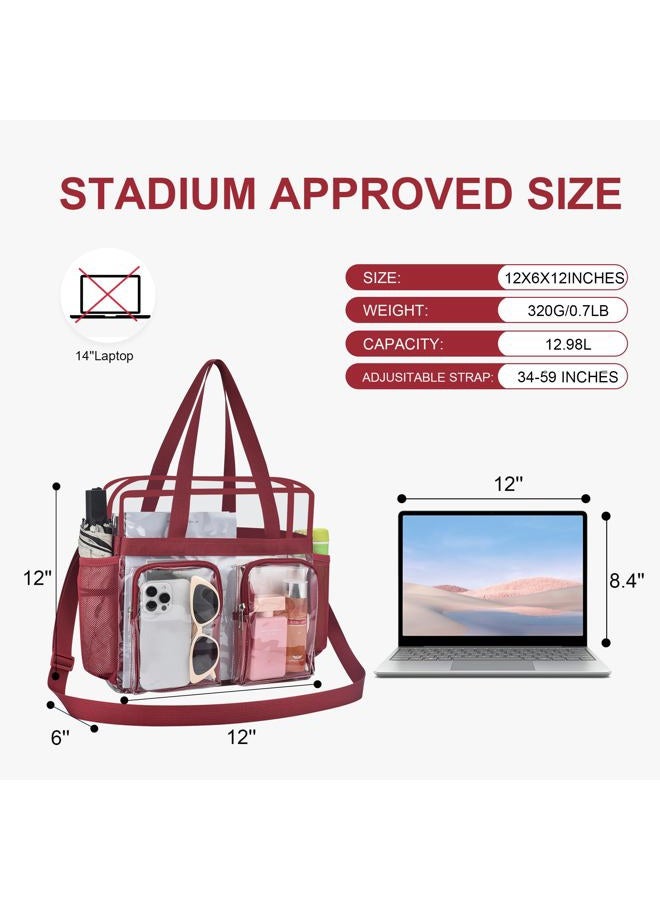 Oraben Clear Tote Bag Clear Bag Stadium Approved 12x6x12 Stadium Bag for Work, Sports Games,Gym, Rose Red, 12 x 5.5 x 12 inches - Image 4