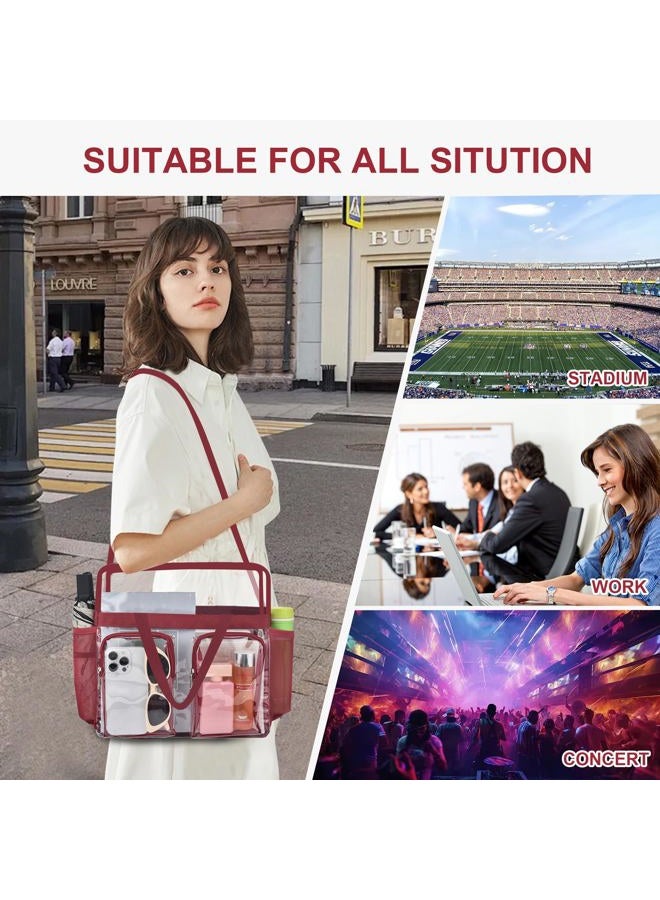 Oraben Clear Tote Bag Clear Bag Stadium Approved 12x6x12 Stadium Bag for Work, Sports Games,Gym, Rose Red, 12 x 5.5 x 12 inches - Image 2