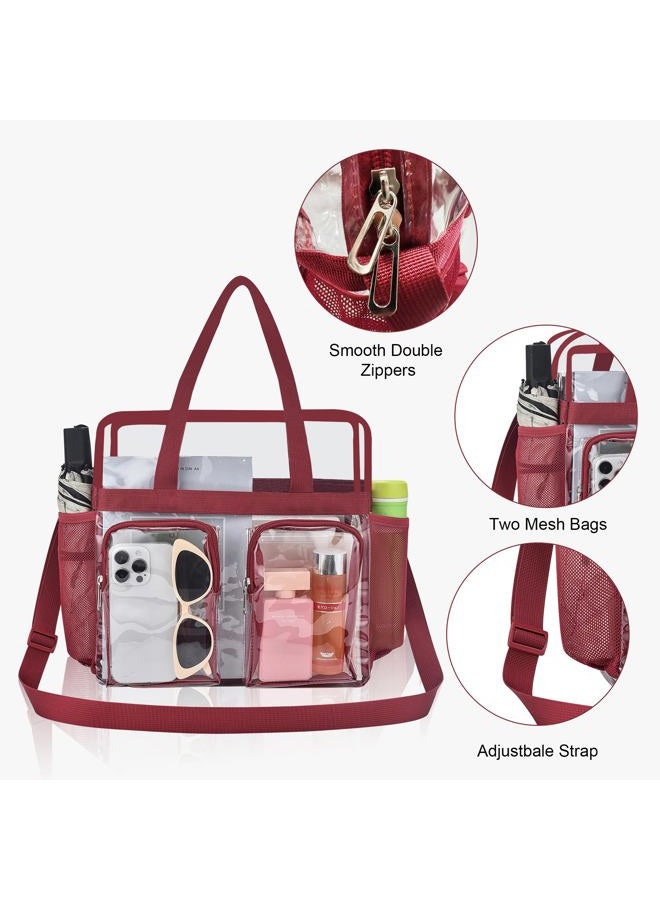 Oraben Clear Tote Bag Clear Bag Stadium Approved 12x6x12 Stadium Bag for Work, Sports Games,Gym, Rose Red, 12 x 5.5 x 12 inches - Image 5