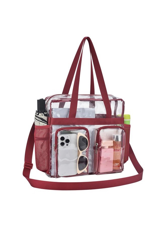 Oraben Clear Tote Bag Clear Bag Stadium Approved 12x6x12 Stadium Bag for Work, Sports Games,Gym, Rose Red, 12 x 5.5 x 12 inches - Image 1