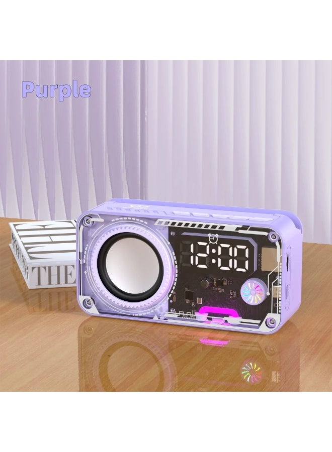 جوجودوك مكبر صوت بلوتوث لاسلكي من GOOJODOQ مع ساعة منبه، مكبر صوت صغير بتصميم ميكانيكي مع إضاءة RGB (بنفسجي) - Image 1