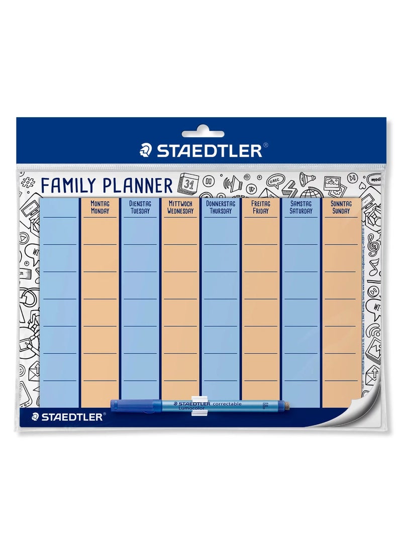 STAEDTLER - Lumocolor Reusable Family Planner A4 Self-Adhesive Removable Dry Erase Includes Dry-Wipe Universal Pen and Pen Clip - Image 1