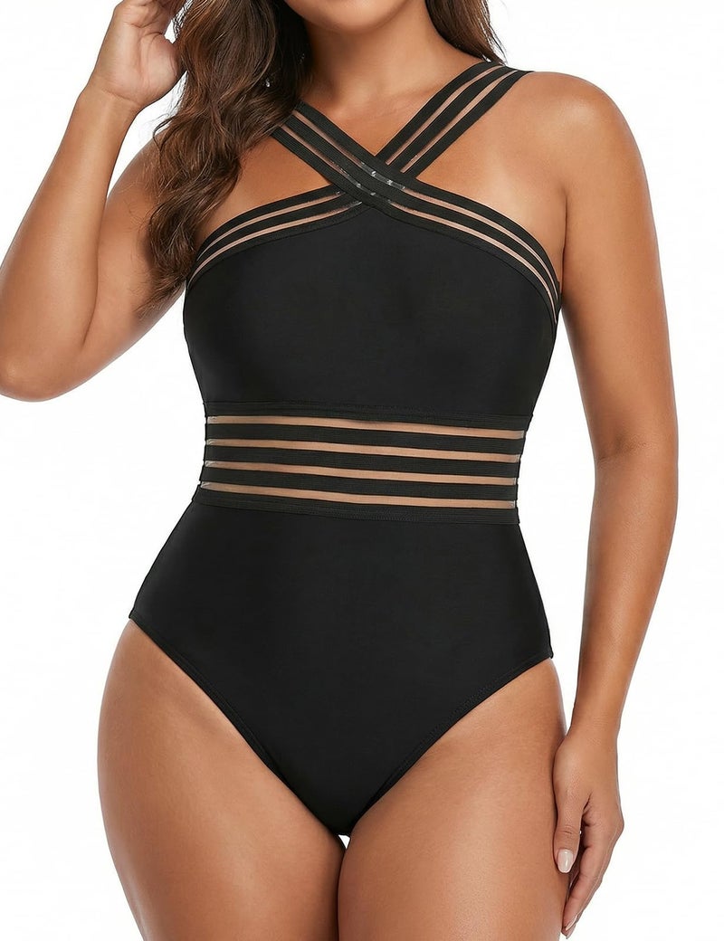 Hilor Women's Black One Piece Swimsuit Twist Front Swimwear High Waisted Bathing Suits Black L/US10-12 - Image 4