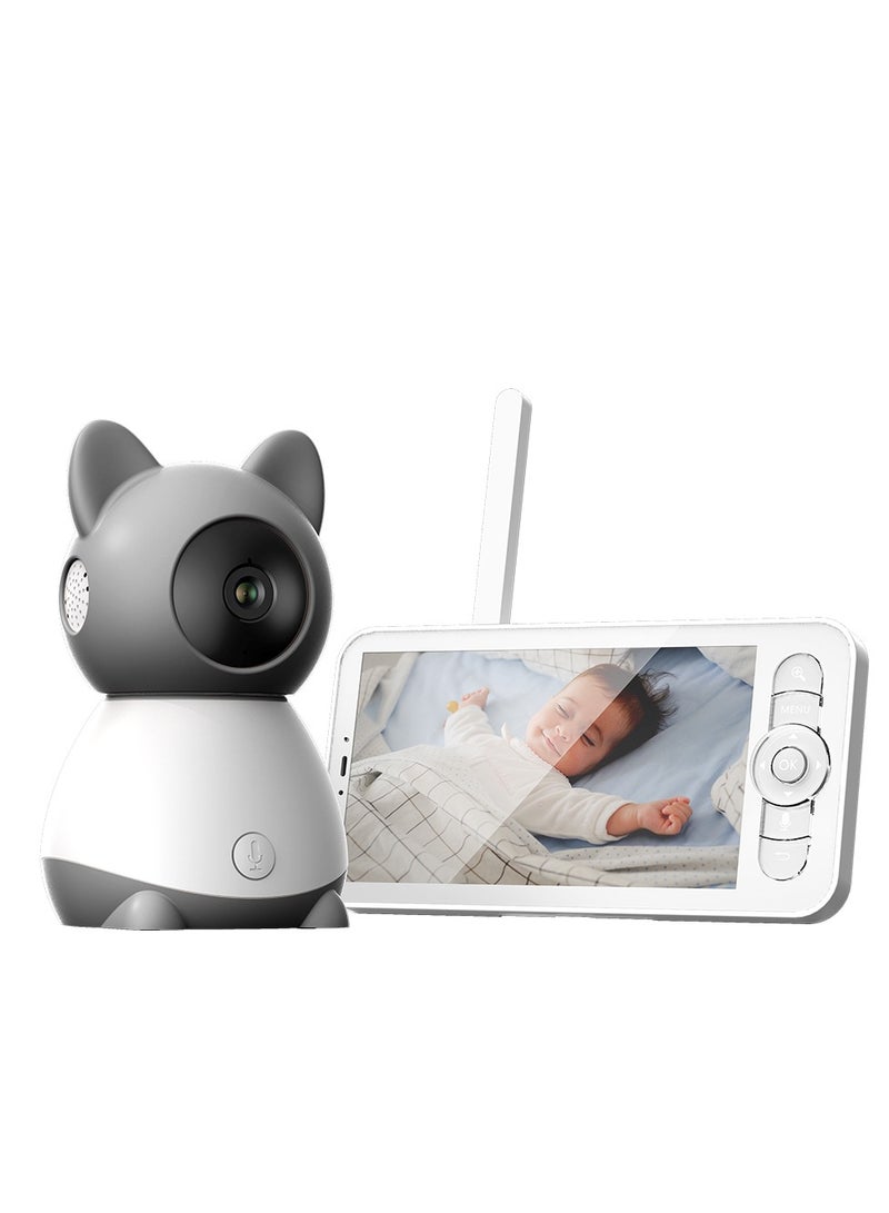 كروني جهاز مراقبة الأطفال Baby 1tm-1mn بشاشة LCD عالية الدقة مقاس 5 بوصات، مزود بكاميرا 3 ميجابكسل، وزاوية دوران 340 درجة وإمالة 50 درجة، وصوت ثنائي الاتجاه، ورؤية ليلية، وأغاني تهويدة، وكشف درجة الحرارة، ومكالمات فيديو بزر واحد، وبطارية 3000 مللي أمبير في الساعة - Image 1