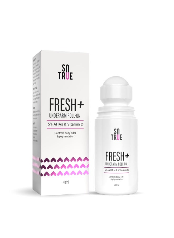 So True Sotrue Fresh+ Underarm Roll On Deodorant for Women, 5% AHA & Vitamin C, Controls Odour & Brightens Skin,, 40ml - Image 1