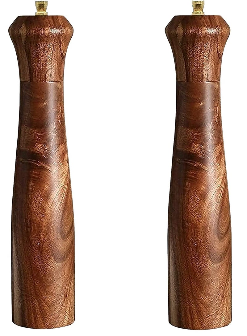 Wooden Salt And Pepper Grinder Set 2 Pcs 10 Inch Wood Salt And Pepper Grinders Refillable Pepper Mill With Adjustable Coarseness Salt And Pepper Grinders Shaker Tableware Gifts - Image 1