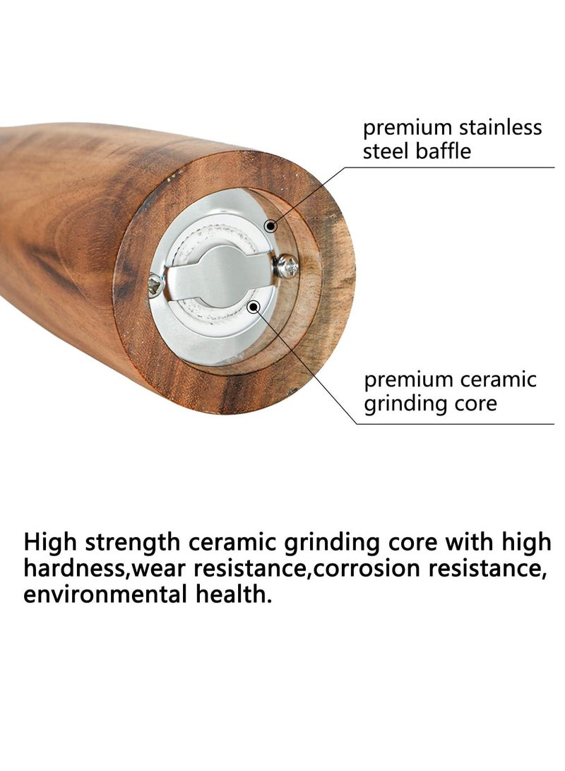 Wooden Salt And Pepper Grinder Set 2 Pcs 10 Inch Wood Salt And Pepper Grinders Refillable Pepper Mill With Adjustable Coarseness Salt And Pepper Grinders Shaker Tableware Gifts - Image 3