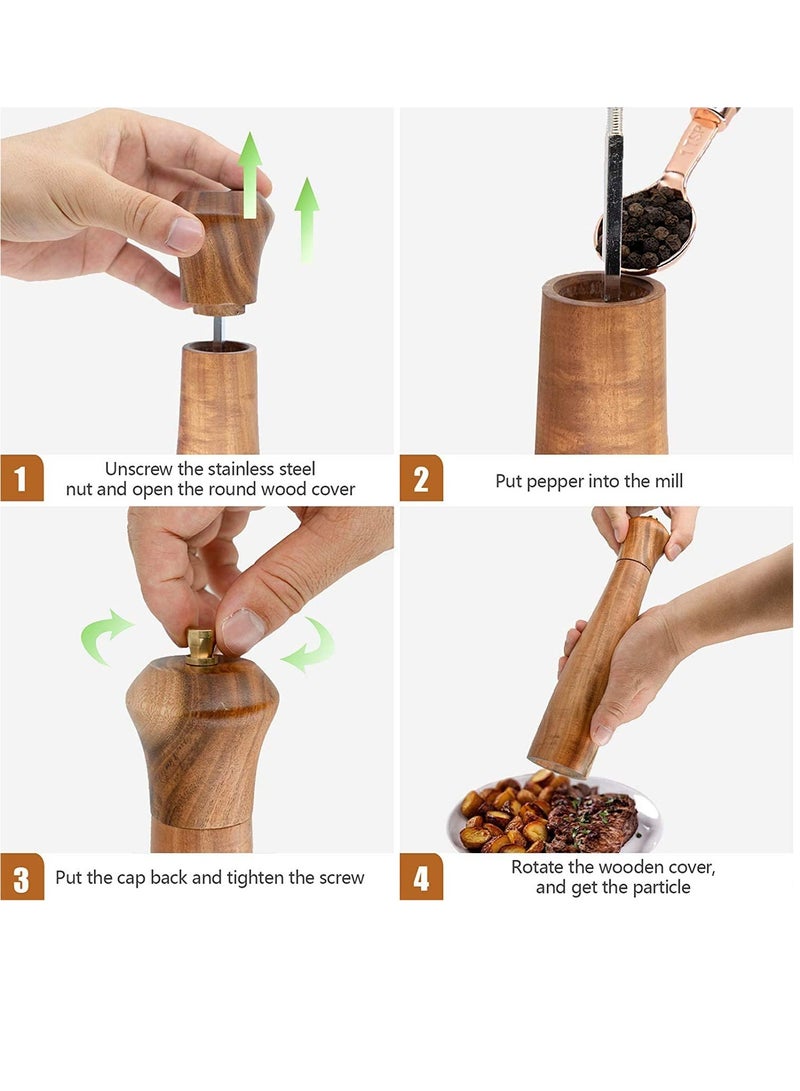 Wooden Salt And Pepper Grinder Set 2 Pcs 10 Inch Wood Salt And Pepper Grinders Refillable Pepper Mill With Adjustable Coarseness Salt And Pepper Grinders Shaker Tableware Gifts - Image 2