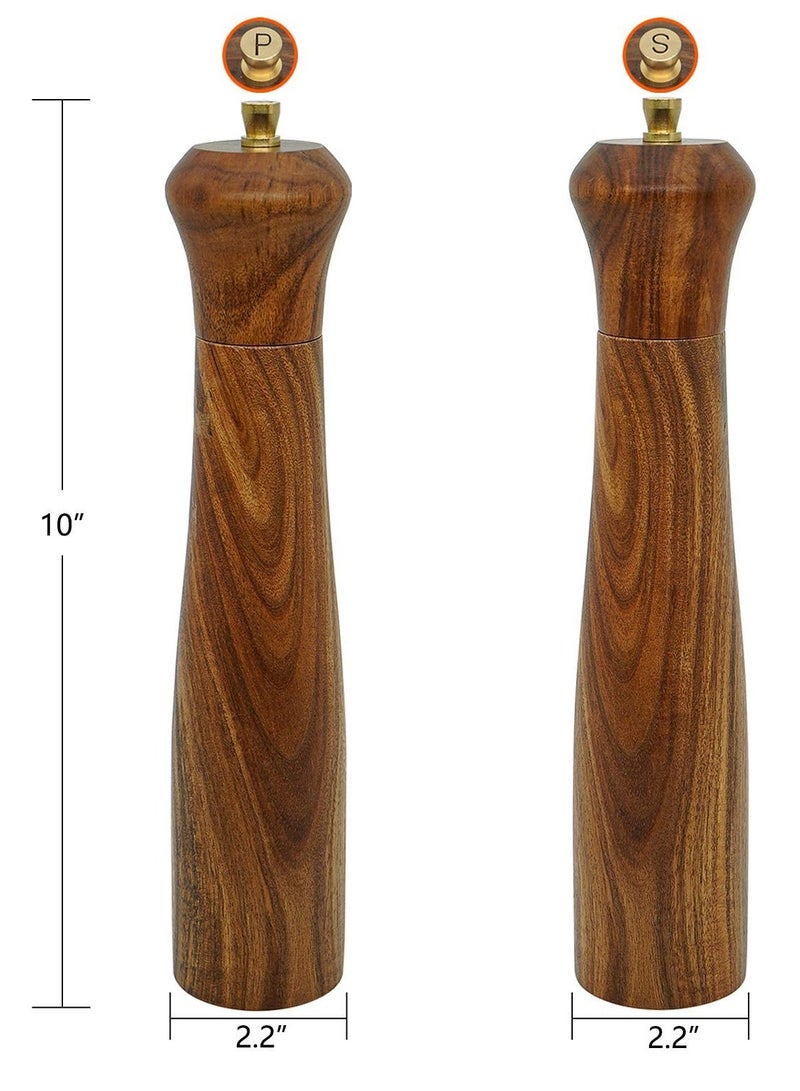 Wooden Salt And Pepper Grinder Set 2 Pcs 10 Inch Wood Salt And Pepper Grinders Refillable Pepper Mill With Adjustable Coarseness Salt And Pepper Grinders Shaker Tableware Gifts - Image 4