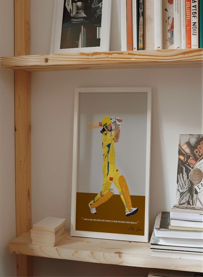 QUOTE - UNQUOTE ART MS Dhoni Poster Frame, CSK, Cricket Gifts,13x17 inches - White Frame - Image 3