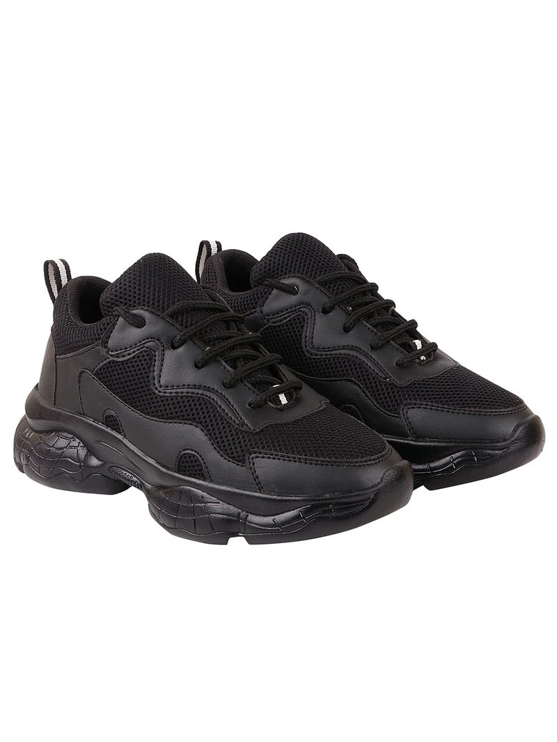 Shoetopia Women's Block Heel Sneakers Black (3 UK) - Image 5
