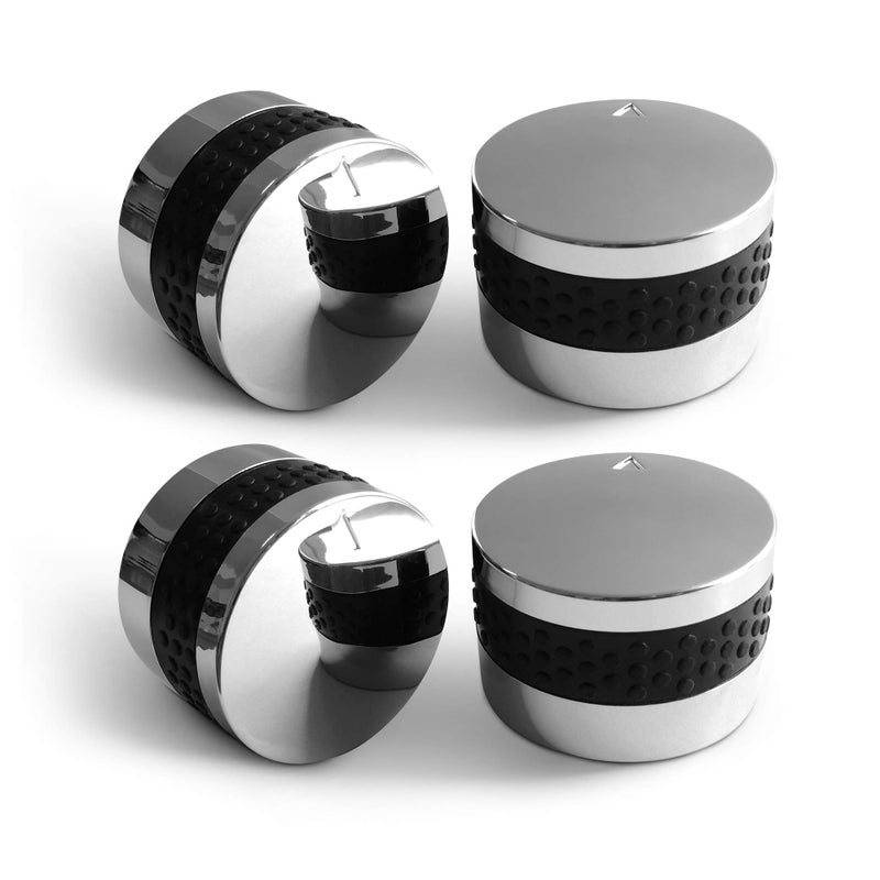 Unicook Grill Control Knob 4 Pack, Gas Burner Replacement, Chrome Plated Plastic with Nonslip Grip, Fits BBQ Gas Grills with D Shaped Valve Stem, Including 4 Knobs and 12 Adaptors