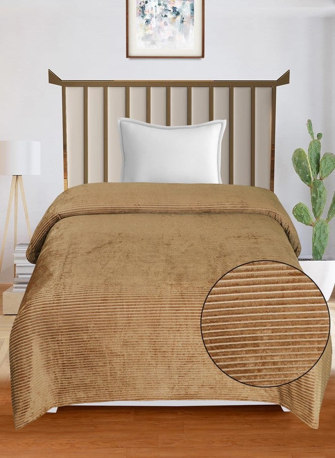 RD TREND® Striped Warm Reversible Quilt Cover Single Bed with Zipper, Duvet Cover Single Bed with Stripe Soft Flannel (60x90) Inches. (Beige) - Image 1
