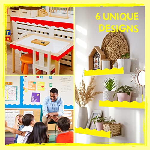 ERKE 6 Rolls Bulletin Board Borders, 240Ft Scalloped Rolled Border Trim with Wavy Line Design Yellow, Green, Red, Blue, Black, White Decoration for School, Classroom & Offices, 40Ft per Roll - Image 4