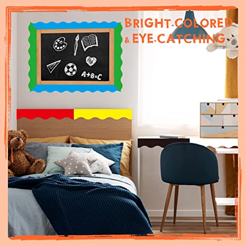 ERKE 6 Rolls Bulletin Board Borders, 240Ft Scalloped Rolled Border Trim with Wavy Line Design Yellow, Green, Red, Blue, Black, White Decoration for School, Classroom & Offices, 40Ft per Roll - Image 3