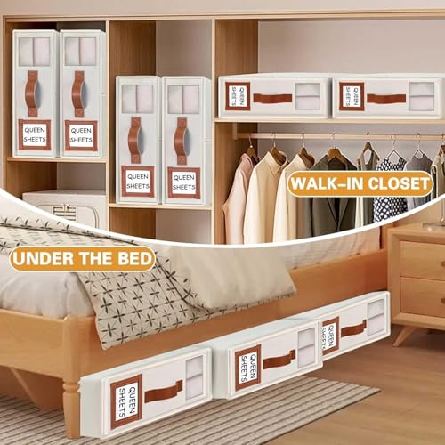 FLYNGO 2Pcs Bedsheet Organizer Clothes Storage box, Non-Woven Closet Organizer Underbed Storage for Bedding, Blankets, and Comforter (Pack of 2, Beige) - Image 5