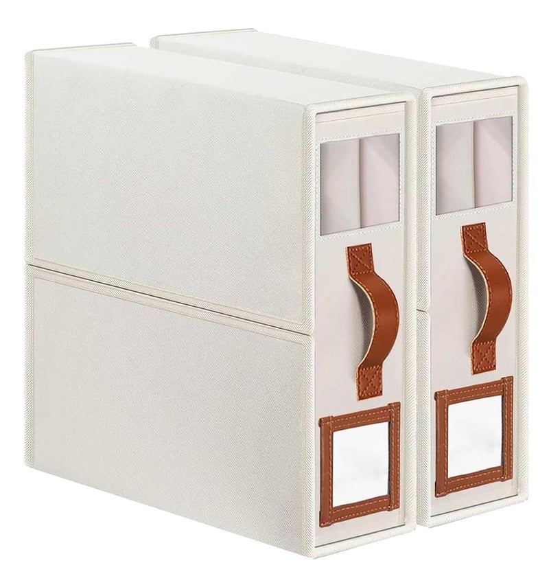 FLYNGO 2Pcs Bedsheet Organizer Clothes Storage box, Non-Woven Closet Organizer Underbed Storage for Bedding, Blankets, and Comforter (Pack of 2, Beige) - Image 1
