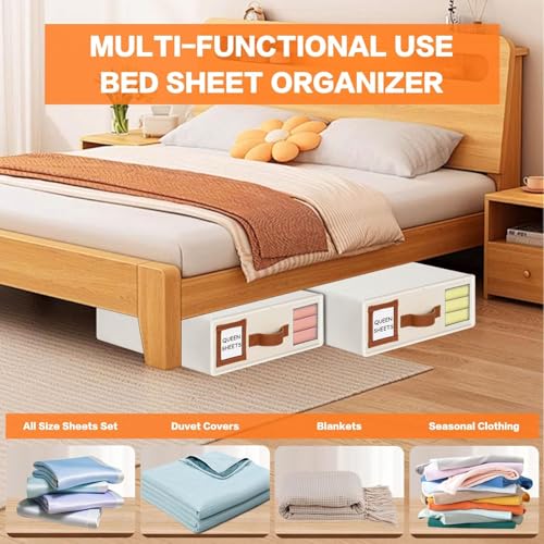 FLYNGO 2Pcs Bedsheet Organizer Clothes Storage box, Non-Woven Closet Organizer Underbed Storage for Bedding, Blankets, and Comforter (Pack of 2, Beige) - Image 3