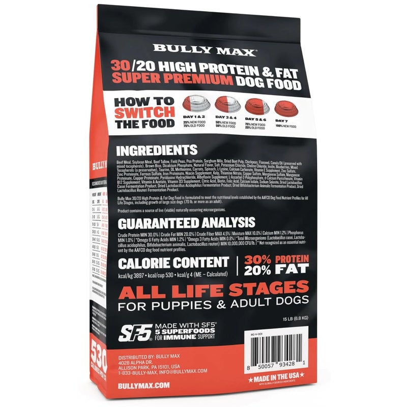 Bully Max Dry Dog Food for Adults & Puppies - High Protein & Fat for Muscle & Weight Gain - High Performance Dog Food Supplements - Small & Large Breed Dogs (530 Calories Per Cup), Beef, 15lb Bag - Image 4