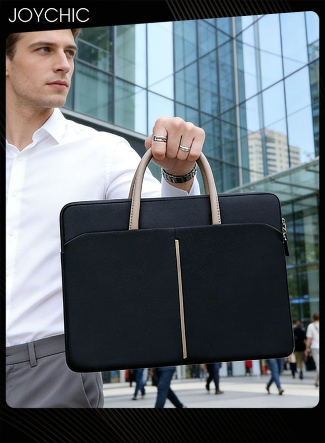 Joychic حقيبة كمبيوتر محمول بسيطة للأوقات الفراغ مقاومة للماء جراب كمبيوتر حقيبة مراسلة قابلة للتوسيع حقيبة عمل للرجال والنساء متوافقة مع 13/13.3 بوصة سوداء - Image 1